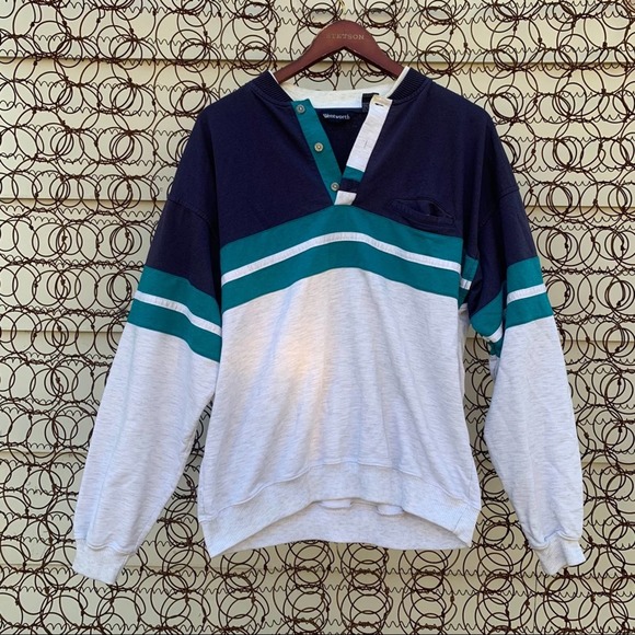 Vintage Tops - Vintage Wentworth striped button collar sweatshirt